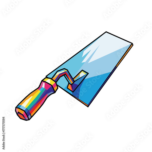 A trowel with a colorful handle isolated on a white background.