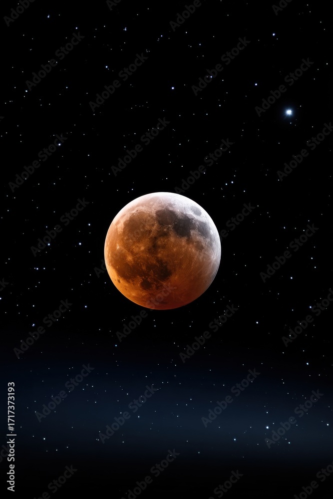 Obraz premium Breathtaking Red Moon Illuminates the Night Sky Casting a Mysterious Glow Over the Landscape Evoking Awe and Wonder in Celestial Observation