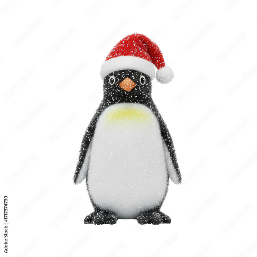 Fototapeta premium Festive Penguin with Santa Hat, Sparkling Christmas Decoration