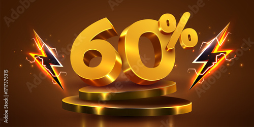 60 percent with podium. sixty percents sale, discount or bonus concept. Vector illustration