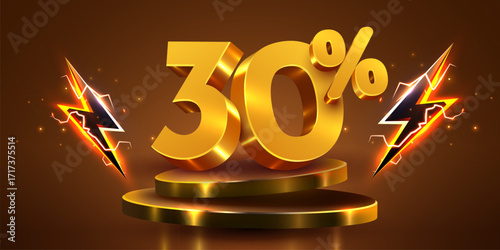 30 percent with podium. thirty percents sale, discount or bonus concept. Vector illustration