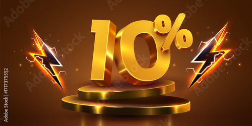 10 percent with podium. ten percents sale, discount or bonus concept. Vector illustration
