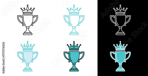 Trophy cup with crown icon for victory and achievement in line and fill style