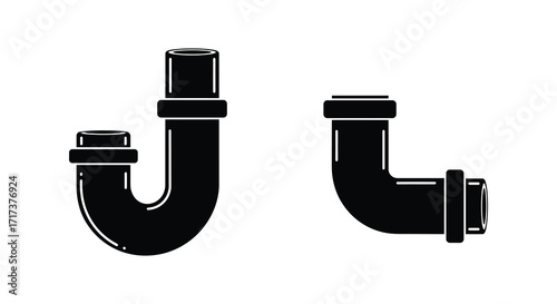 Black and white illustration of two plumbing u bend pipe fittings