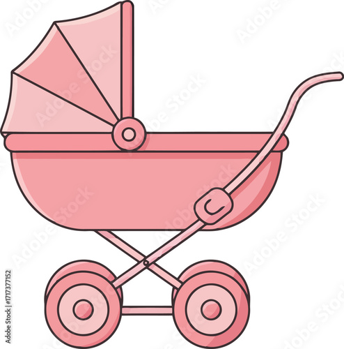 Cute pink baby stroller illustration for newborns vector
