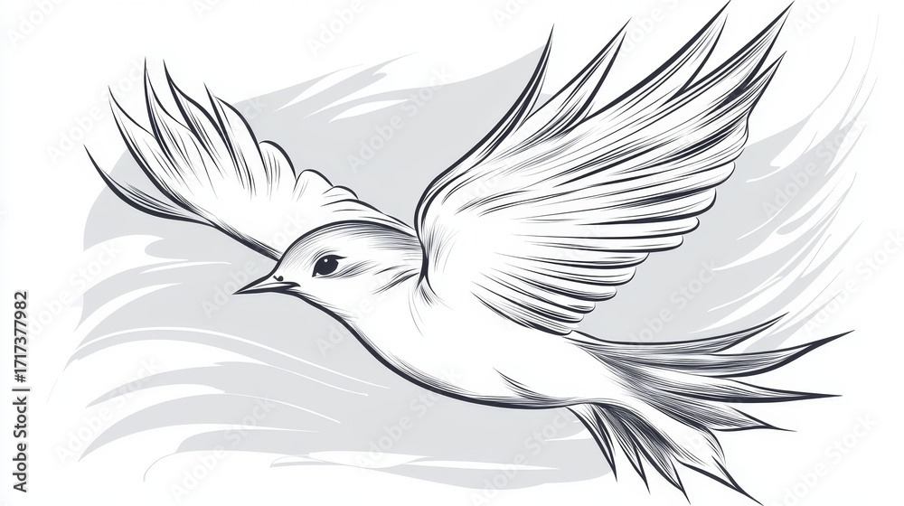 Obraz premium Graceful bird in flight, detailed line art, wings spread wide