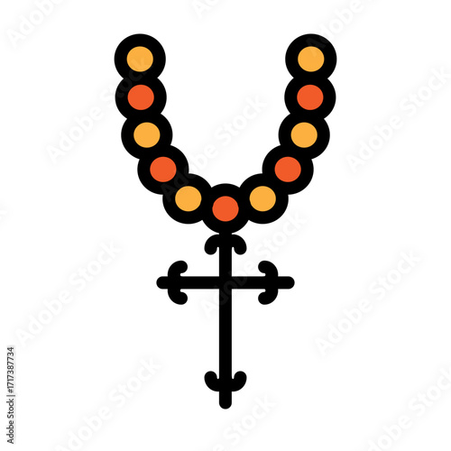 Rosary Cross Vector Filled Icon Design