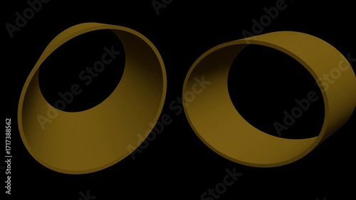 Elegant golden rings rotating in black space with cinematic and futuristic atmosphere.