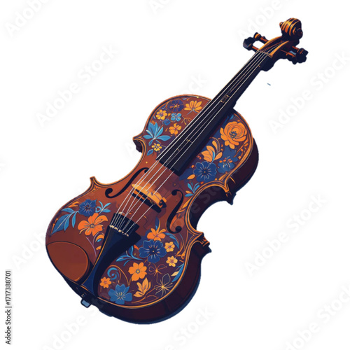 Flat colored violin vector illustration with Halloween motif 