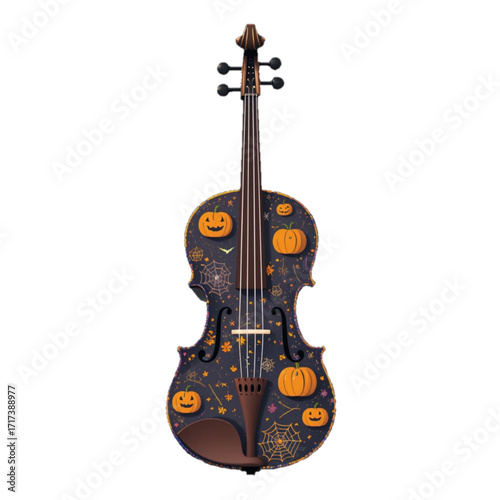 Flat colored violin vector illustration with Halloween motif 