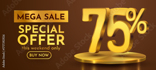 75 percent with podium. seventy five percents sale, discount or bonus concept. Vector illustration