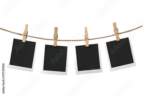 Wallpaper Mural Four Empty Instant Photo Prints Hanging on a Twine with Clothespins picture frame isolated on a transparent background Torontodigital.ca