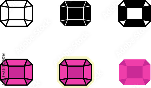 Diamond Icons Set Monochrome and Colorful Variations