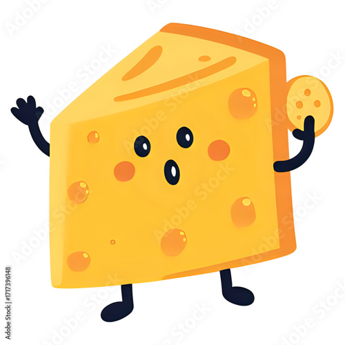A happy cheese wedge holding a little cracker friend | cheeseo | cartoon cheese | funny cartoon cheese