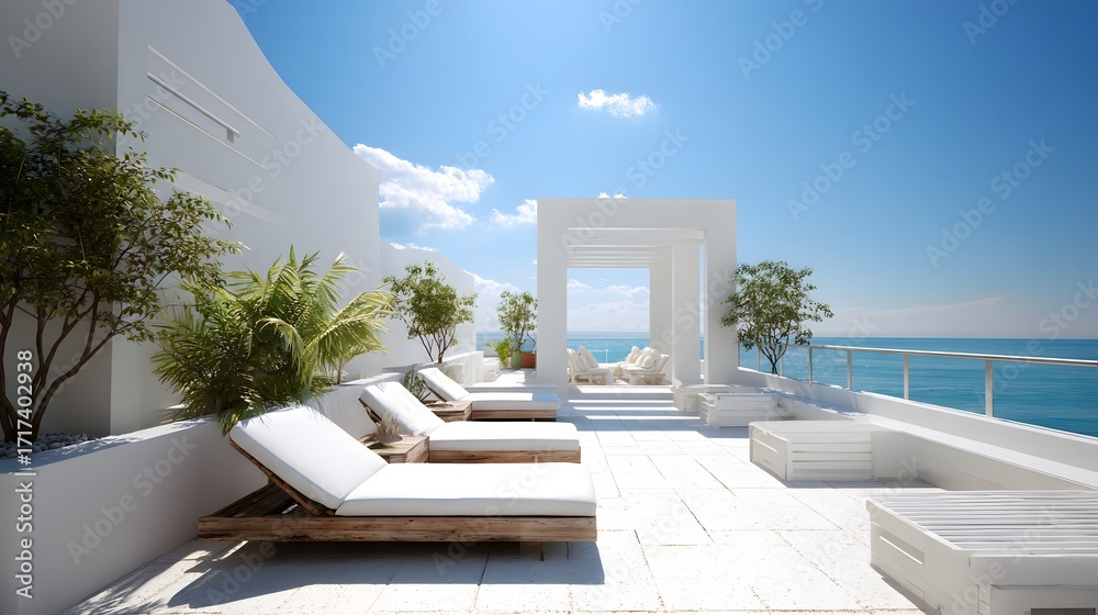 Fototapeta premium bright outdoor lounge with minimal design and empty chairs
