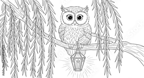 Coloring Page – A wizard’s broomstick flying over a bustling cityscape at dusk