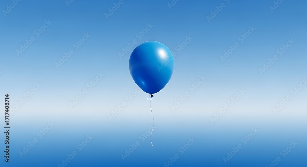 Obraz premium A single vibrant blue balloon floats against a serene, gradient blue sky, creating a peaceful and uplifting visual.