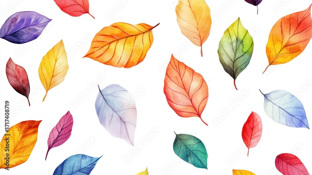 Obraz premium Watercolor autumn leaves pattern on white background.