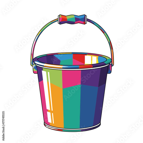 Colorful bucket with handle isolated on white background.