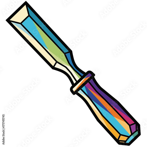 Colorful chisel tool with handle for woodworking or carving on a white background.