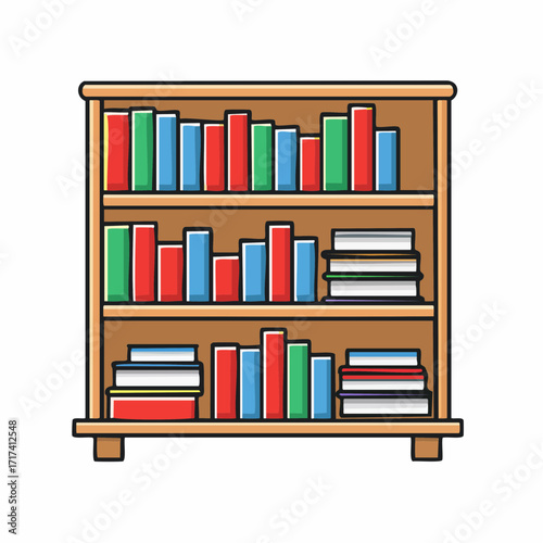 Organized Bookshelf A Colorful Illustration of Neat Stacked Books