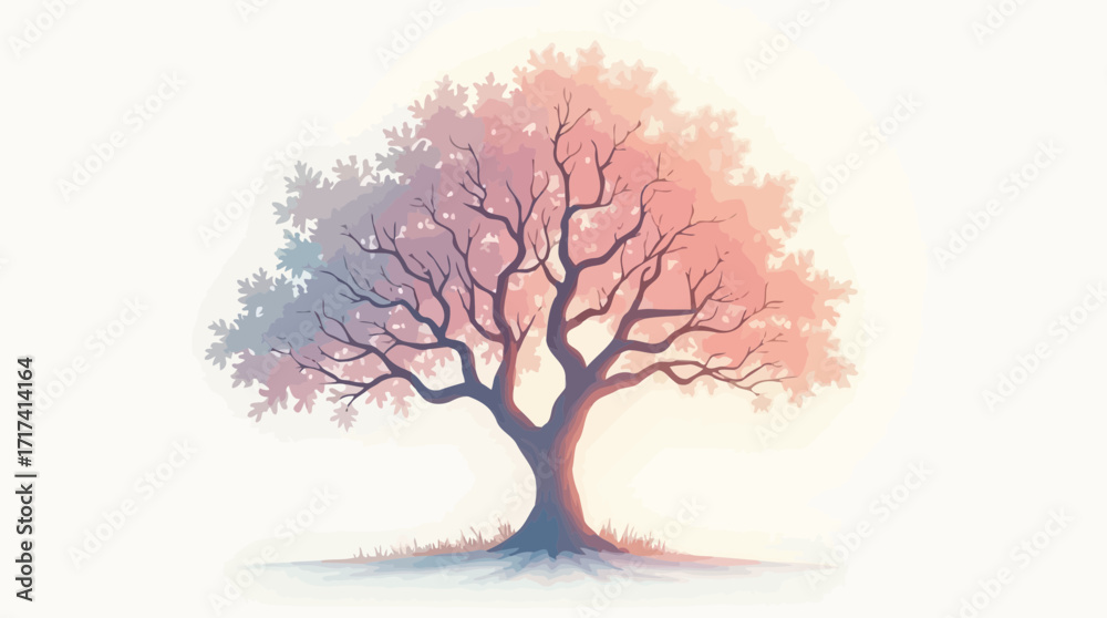 Fototapeta premium Abstract Pink Blue Tree with Blooming Branches Artistic Illustration