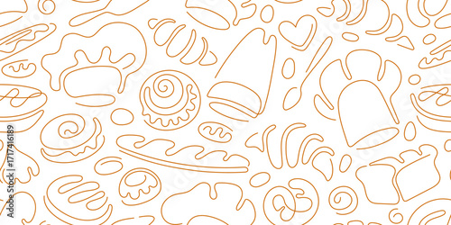 Bakery seamless pattern. Sketch wallpaper for cafe