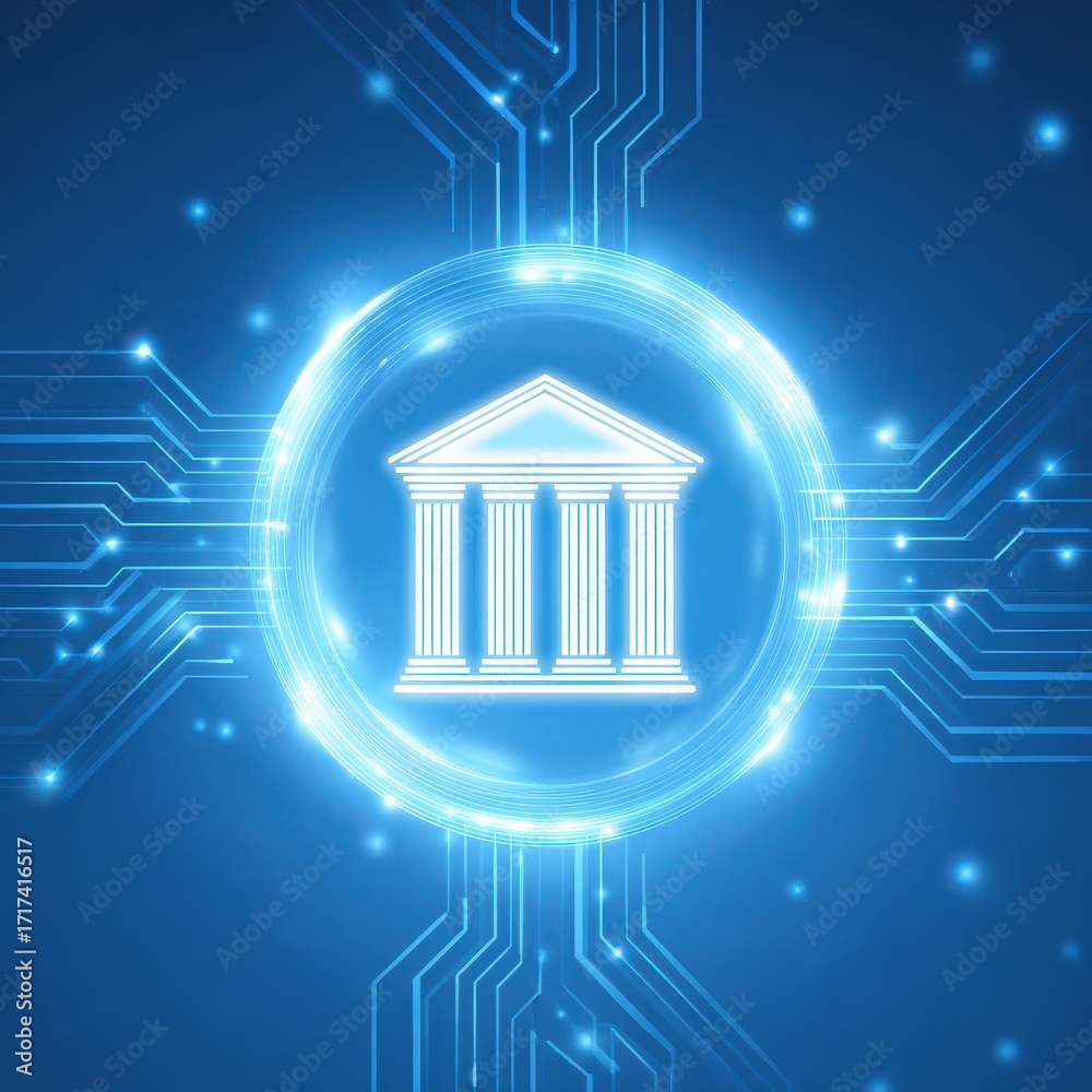 Naklejka premium Virtual bank or online banking, symbolizing modern banking technology without branches or physical locations. Digital banking.