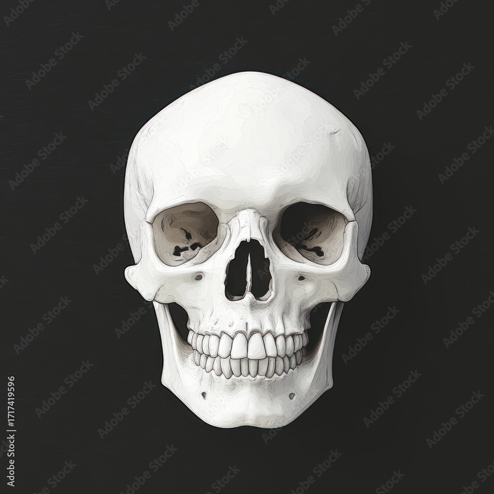 Obraz premium A detailed human skull is centered on a black background