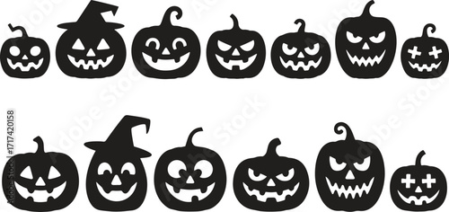 pumpkin head silhouette vector icon. halloween face, scary jack o lantern illustration
