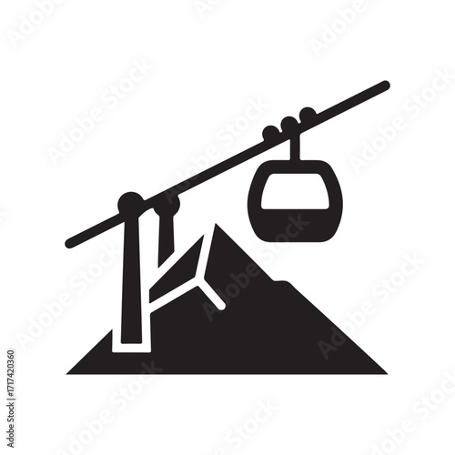 Minimalist Flat Vector Icon of Gondola Lift and Mountain Peaks
