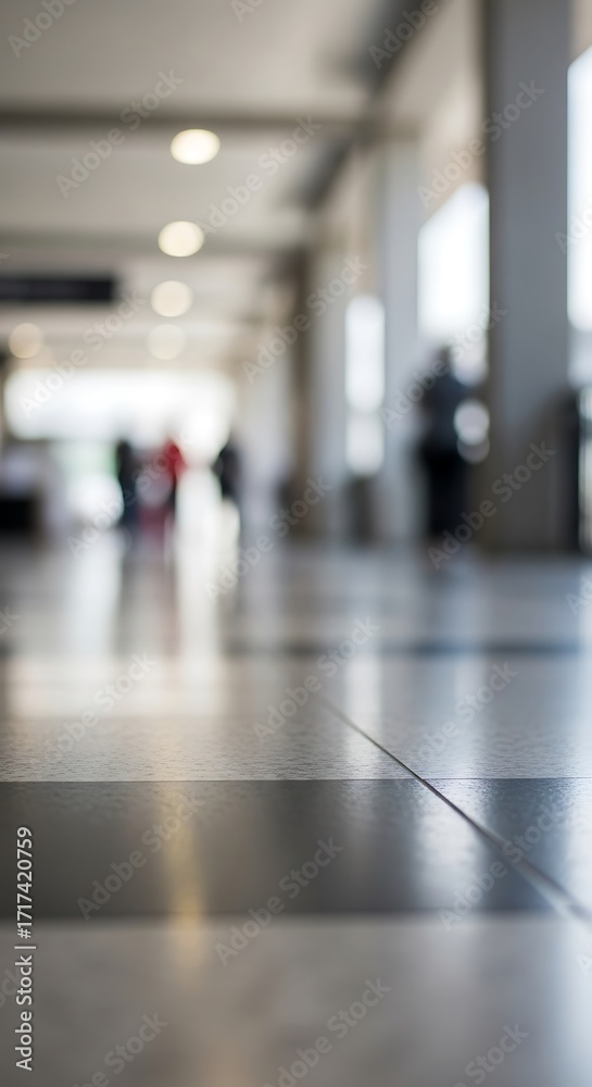 Fototapeta premium Blurred Interior Hallway with People Walking.