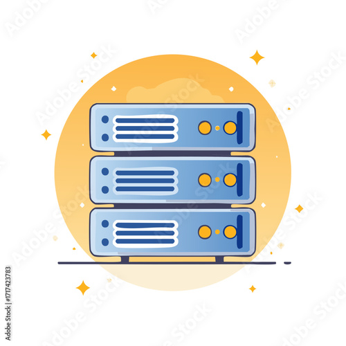 Abstract illustration of server racks with digital processing units