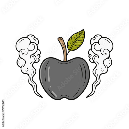 Dark Apple with Swirling Smoke and Leaf