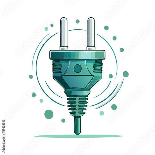 Teal Power Plug with White Prongs Electrical Connection Illustration