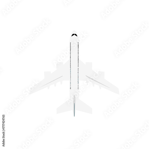 Minimalist white passenger airplane vector illustration from a top view perspective