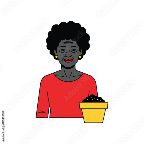 Vector art of elderly woman with a pot of soil