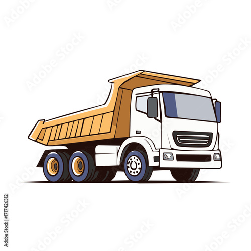 Large yellow and white industrial dump truck vehicle illustration for construction and hauling