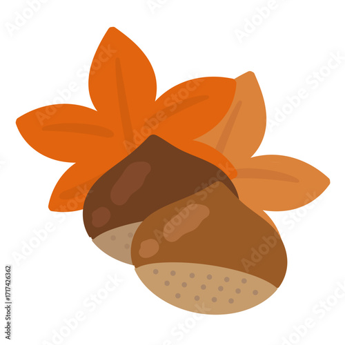 栗と紅葉　イラスト