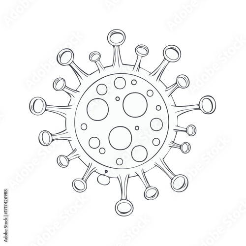 Coronavirus Illustration: Hand-drawn sketch of a viral cell, scientific illustration.