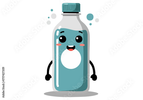 cheerful cartoon water bottle mascot promotes 'Tech Bottle Open' showcasing a playful and sustainable beverage Bright colors and a friendly design make it ideal for branding and advertising