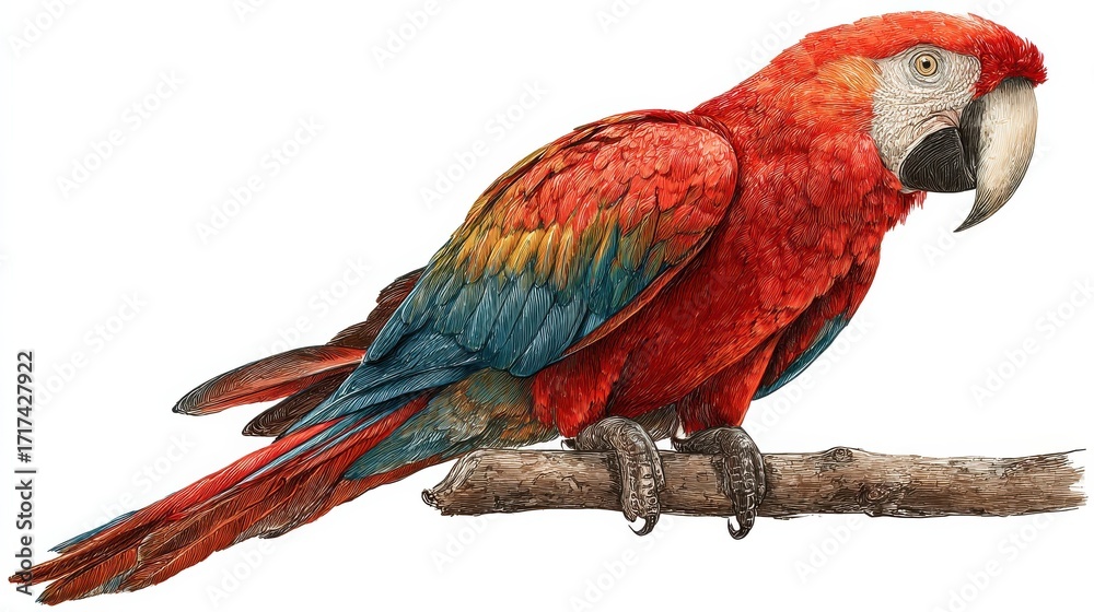 Obraz premium scarlet macaw perching on branch with transparent background