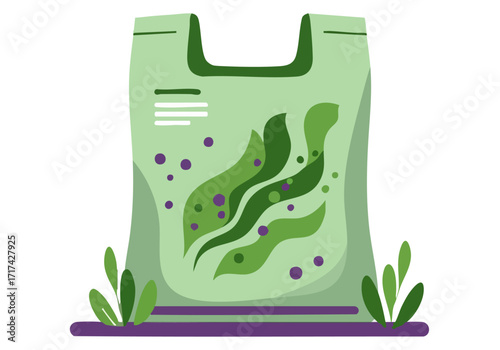 A modern, flat-design illustration of a green algae pack with stylized aquatic elements. Clean, vibrant, and suitable for packaging or environmental themes.