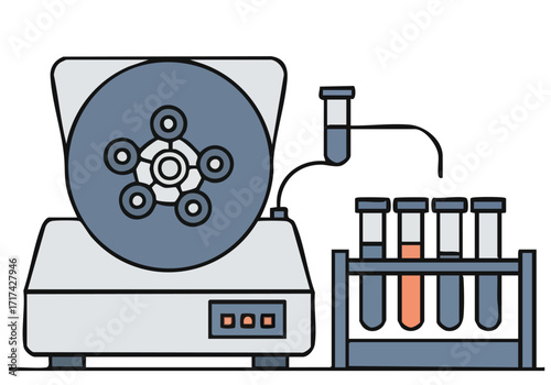 Modern flat  centrifuge and test tubes representing biotechnology and research Clean minimalist design with neutral background Ideal for science technology and healthcare visuals