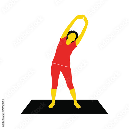 Vector art of woman doing side bend exercise