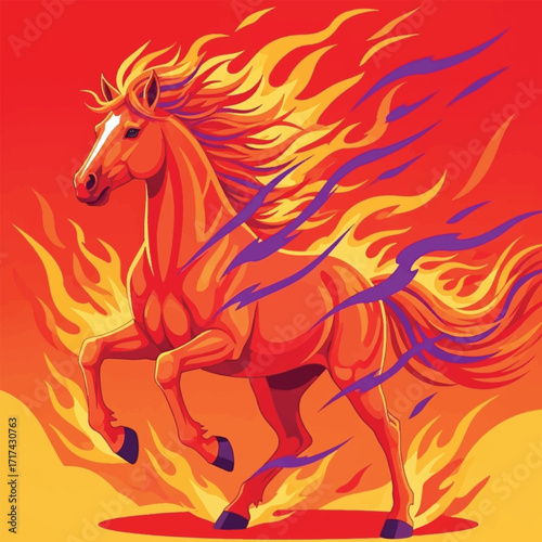 Fiery Horse Galloping Through Flames.