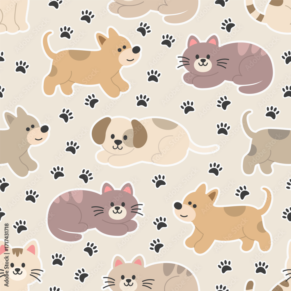 Fototapeta premium Seamless pattern with cute dogs and cats