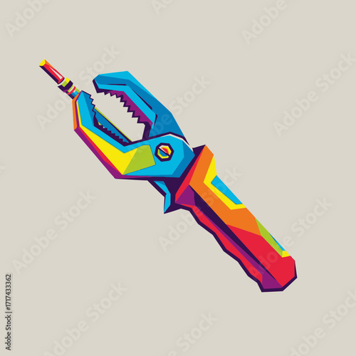 Colorful cartoon illustration of a clamp tool on a plain background.