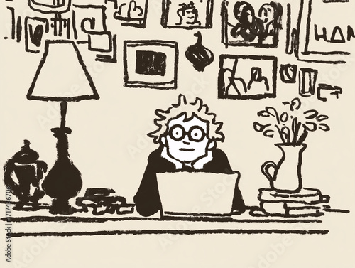 A person working on their laptop in the comfort of their home