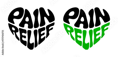 Heart-shaped sticker featuring "PAIN RELIEF" in colorful and black design for managing pain and healthcare	